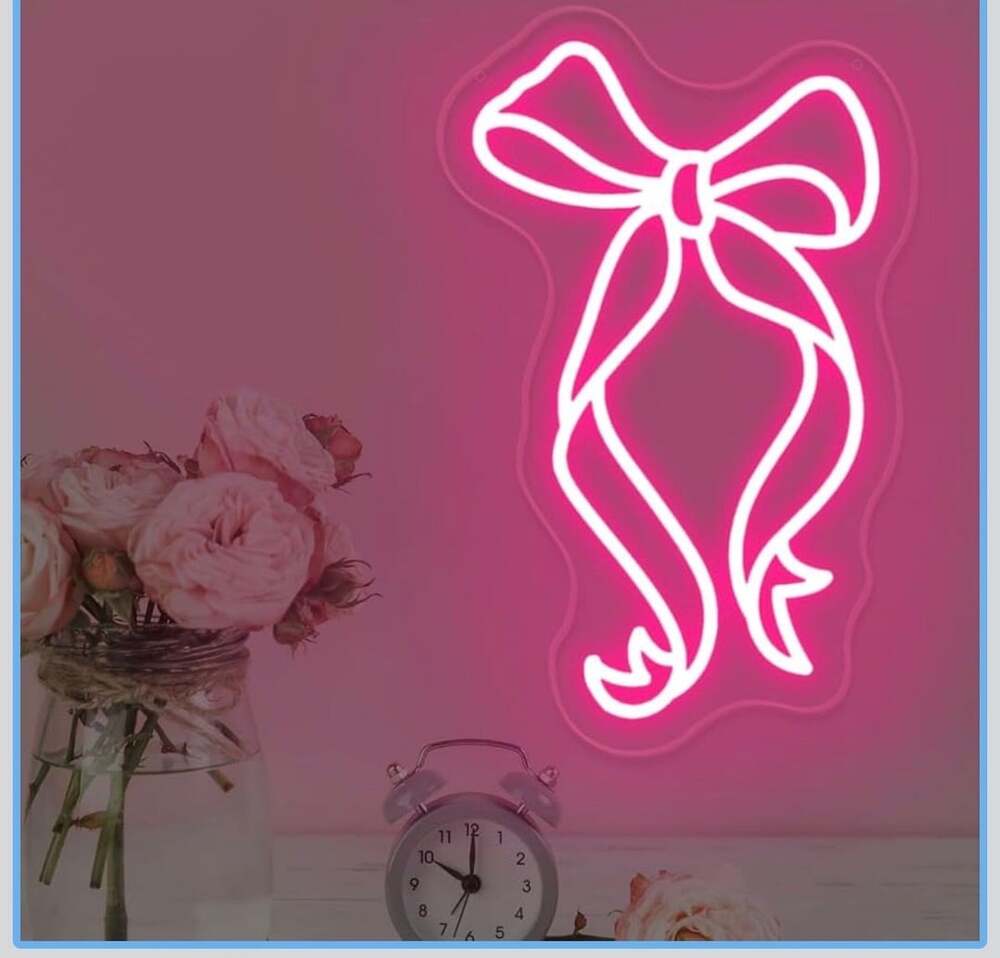 Bow Ribbon Neon Sign - Pink LED Neon Decor for Girls Bedroom and Nursery